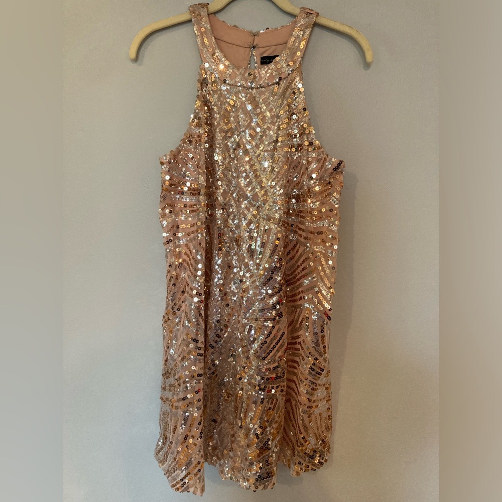 Sexy rose gold/silver sequin halter dress sz M